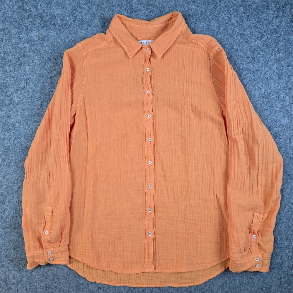 Xirena Scout Button-Up Shirt Womens M Orange Gauze Crinkle Cotton Long Sleeve